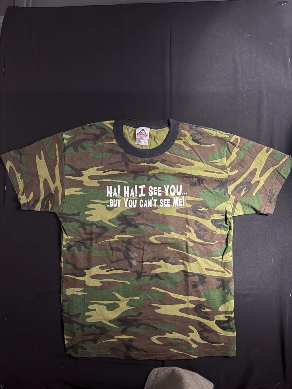 Alstyle Apparel & Activewear Camo Graphic T-Shirt Size L Vintage Joke